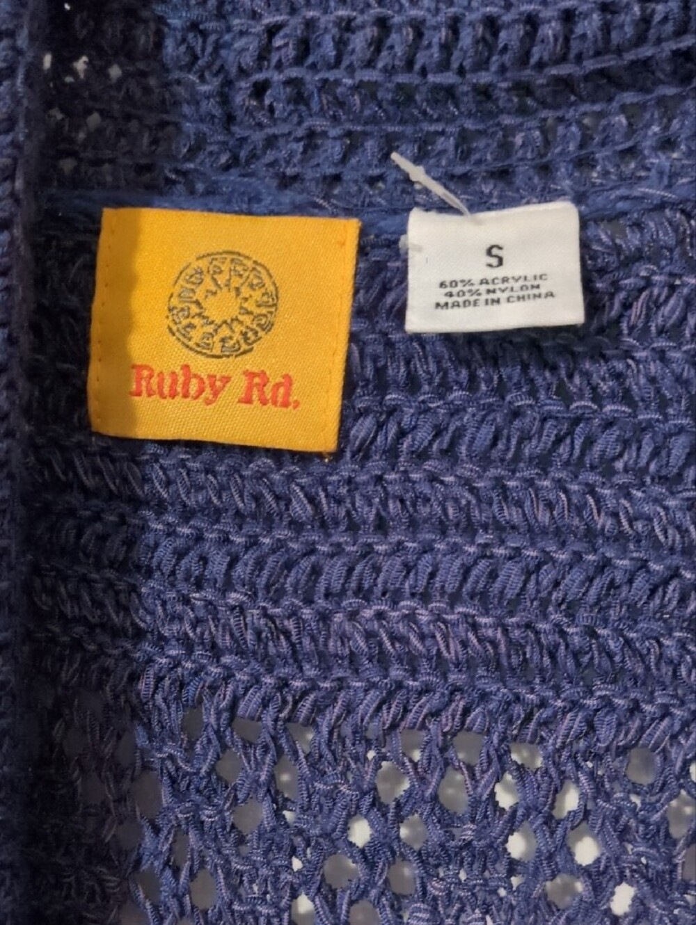 Ruby Rd. Navy Open-Front Crochet Fringe Cardigan - Picture 3 of 9